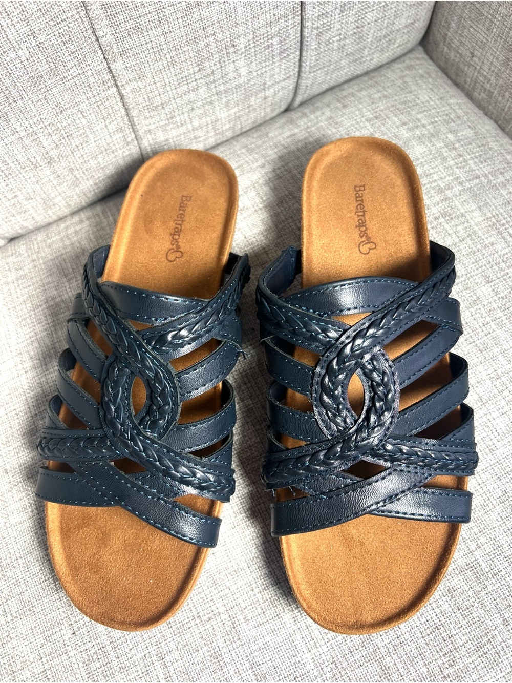 BareTraps Joneva Slip On Sandals Navy Size 7W Summer Shoe